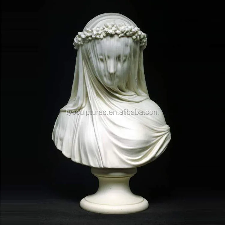 Stone Carving Marble White Sexy Lady Veiled Woman Bust Sculpture