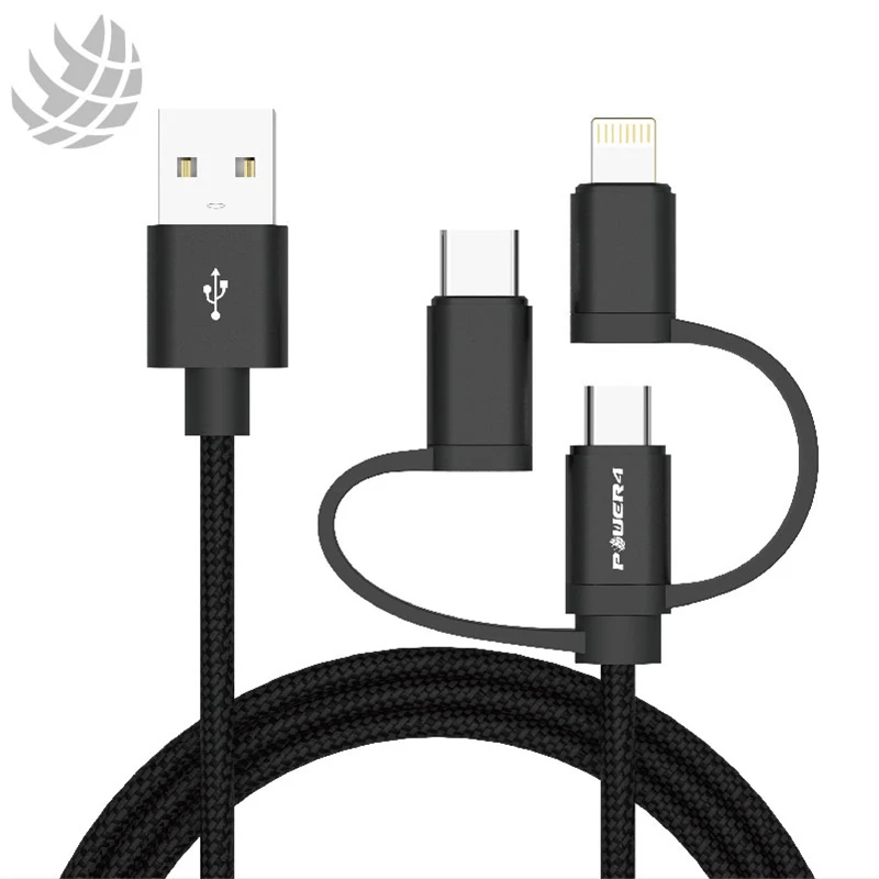 3B5B Multifunction Nylon Braided 3 in 1 Fast Mobile Phone Micro USB To Type-C To Lightning Charging Data Cable For Apple Android