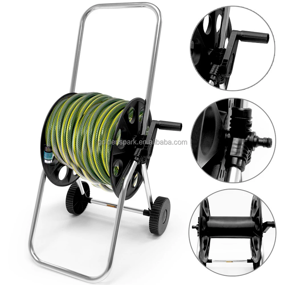 Garden Hose Reel Trolley Cart Store up 60m garden hose with connector