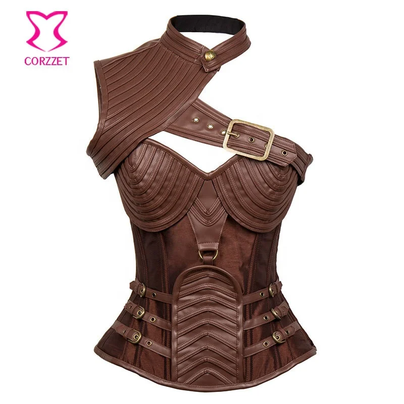 Corzzet Vintage Gothic Clothing Shoulder Sleeveless Armor Korsett Set Victorian Steampunk Burlesque Corset For Punk Women & Men