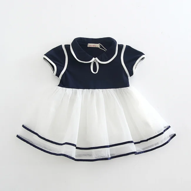 
PHB50411 short sleeve baby girls peter pan collar dress 