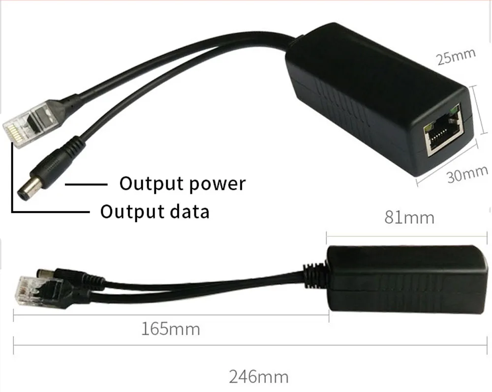 
802.3af/at Gigabit 5V 2A POE splitter for 5V 2A IP camera 
