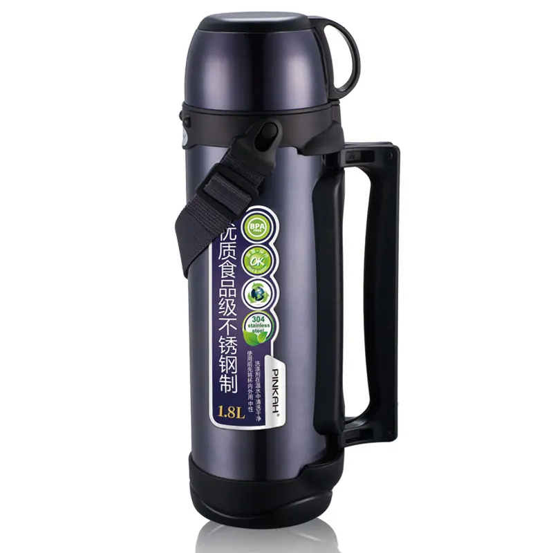 PINKAH Stainless Steel Bottle Outdoor Large Capacity Super Insulation Vacuum Travel Thermos Flask 2 Litre with Handle