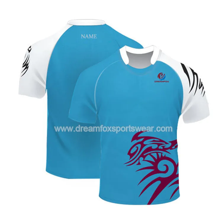 breathable and confortabal fabric youth team training rugby jersey shirt cheap sublimation printed rugby t shirt