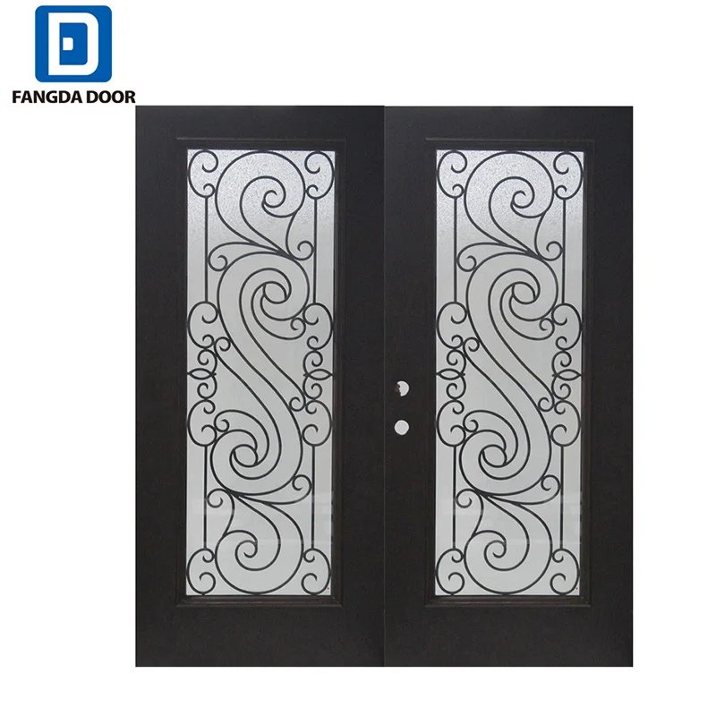 Fangda Glass Oversized Front Door with Wrought Iron Insert