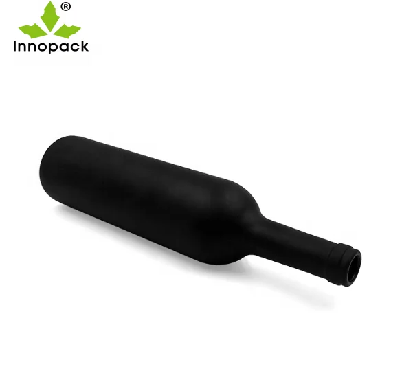 750 ml Liquor Round Glass Matte Black Wine Bottle with Cork