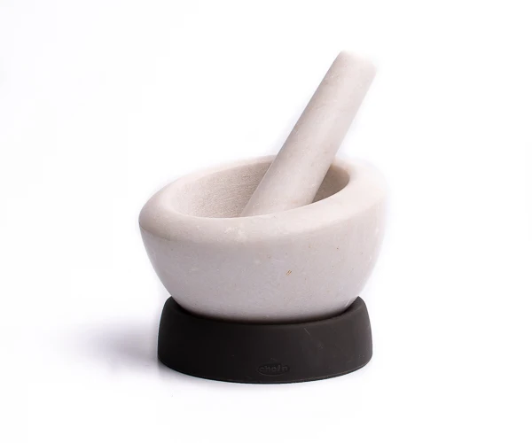 
Natural white marble mortar and pestle with silicone base 