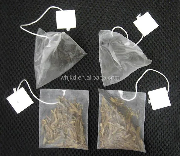Top quality popular empty nylon pyramid tea bag with string and tag