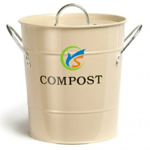 Round Galvanized metal kitchen compost pail with lid