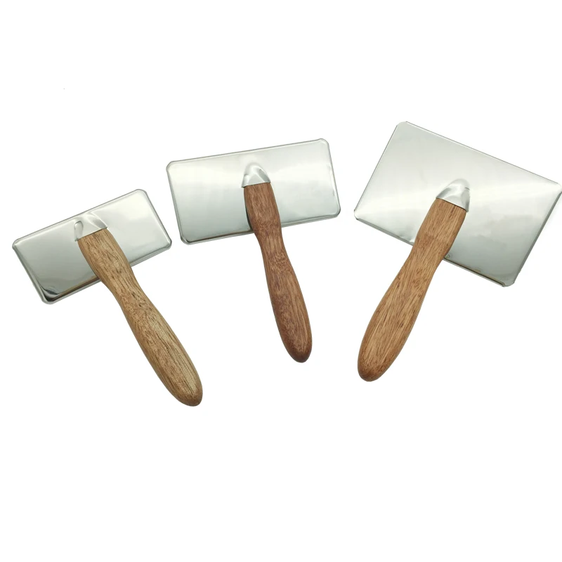 Wooden Handle Pet Grooming Brush with 3 Sizes Combs Stainless Steel and Rubber Products for Dog and Cat Beauty