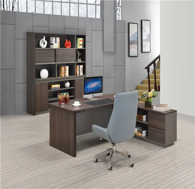 Modern fashion best executive office desk MDF/MFC melamine commercial furniture l shaped black oak wood home desk