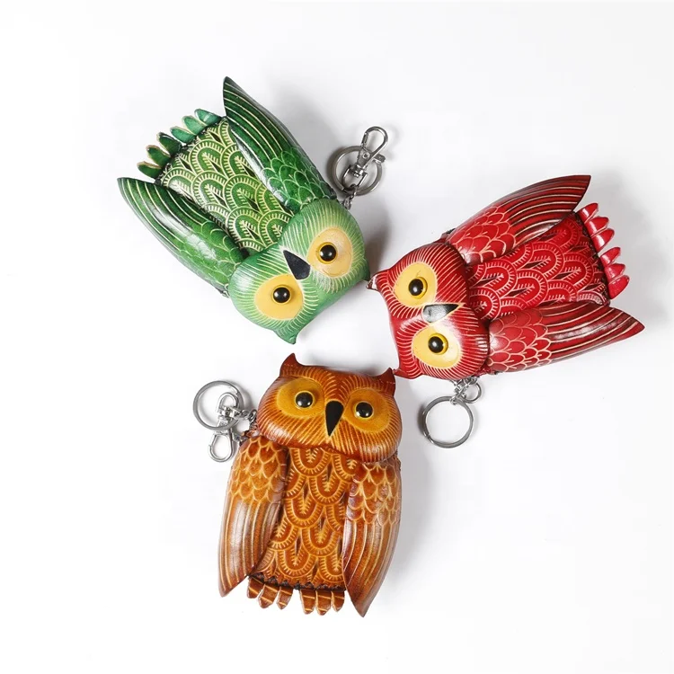 Hot Sell Vintage Cowhide Leather Handmade Owl Coin Purse