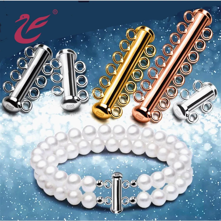 bracelet slide gold plated necklace pearl button zircon fashion multilayer buckle diy accessory clasps 925 sterling silver clasp