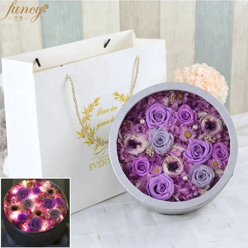 Gift Set Womens Round Preserved Flower Box Gift Item Catalog Preserved Flower Box Gift Item For Engagement Party
