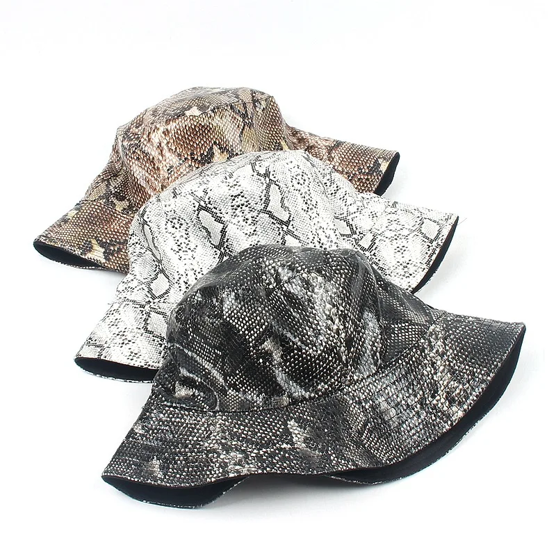 Factory Wholesale Short Brim Bucket Hat Custom Cheap Design Snake Leather Print Fishman Bucket Hat