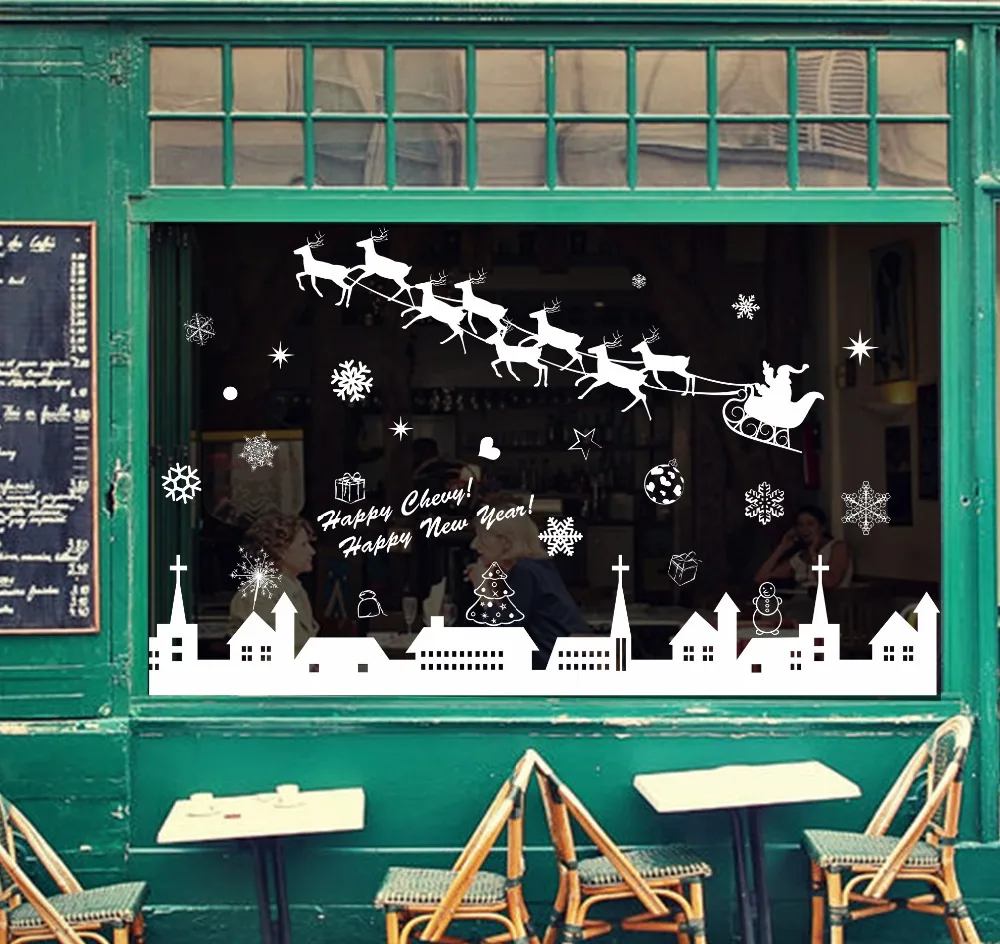 Christmas Decoration Vinyl Shop Glass Window Decals Wall Stickers For Holidays