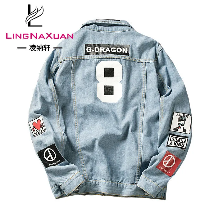 
fashion custom print sports light blue winter bomber denim jacket for men 