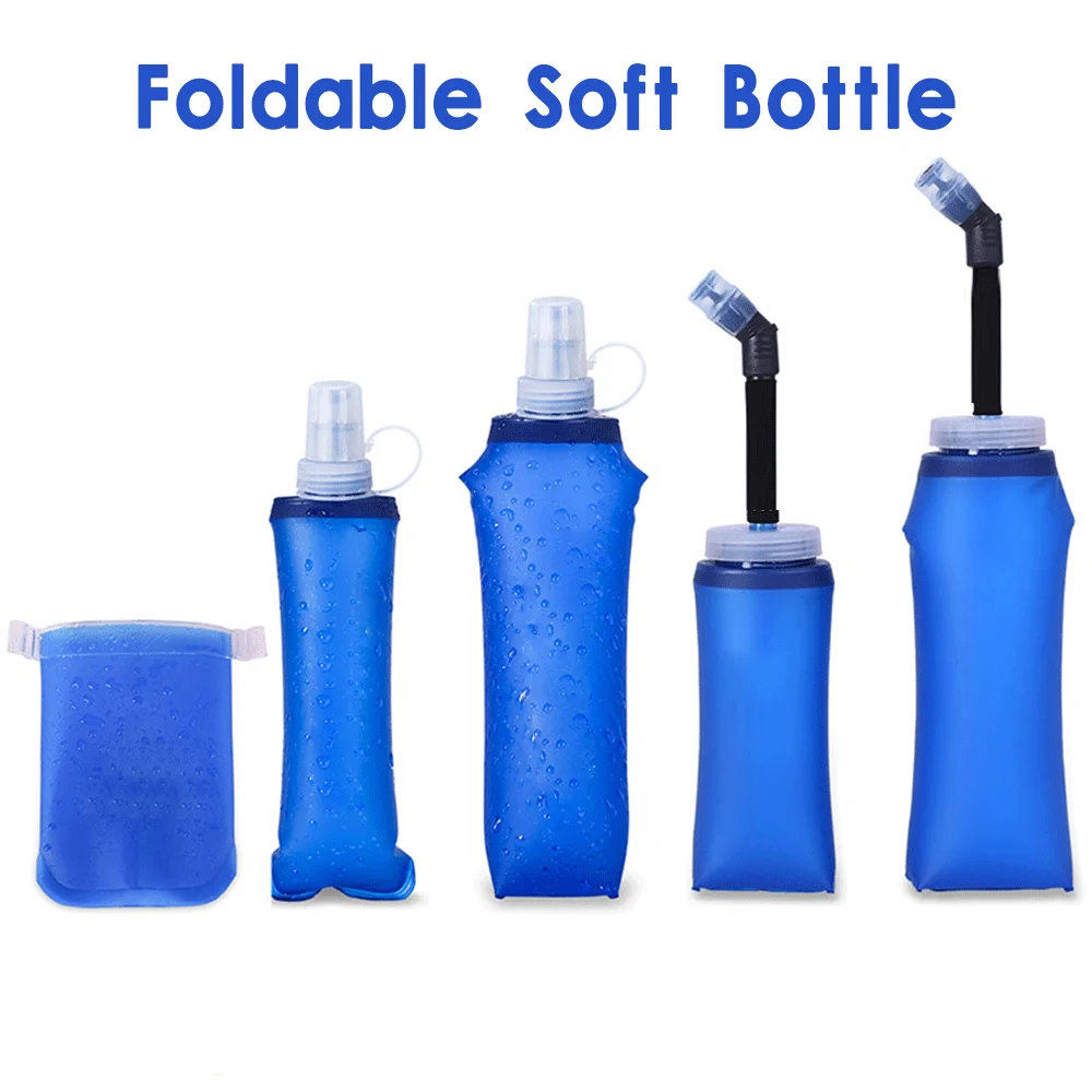 BPA-Free Soft Flask Collapsible Leak Proof Silicone Portable Water Bottle for Sports Traveling Marathon Running Hiking Cycling