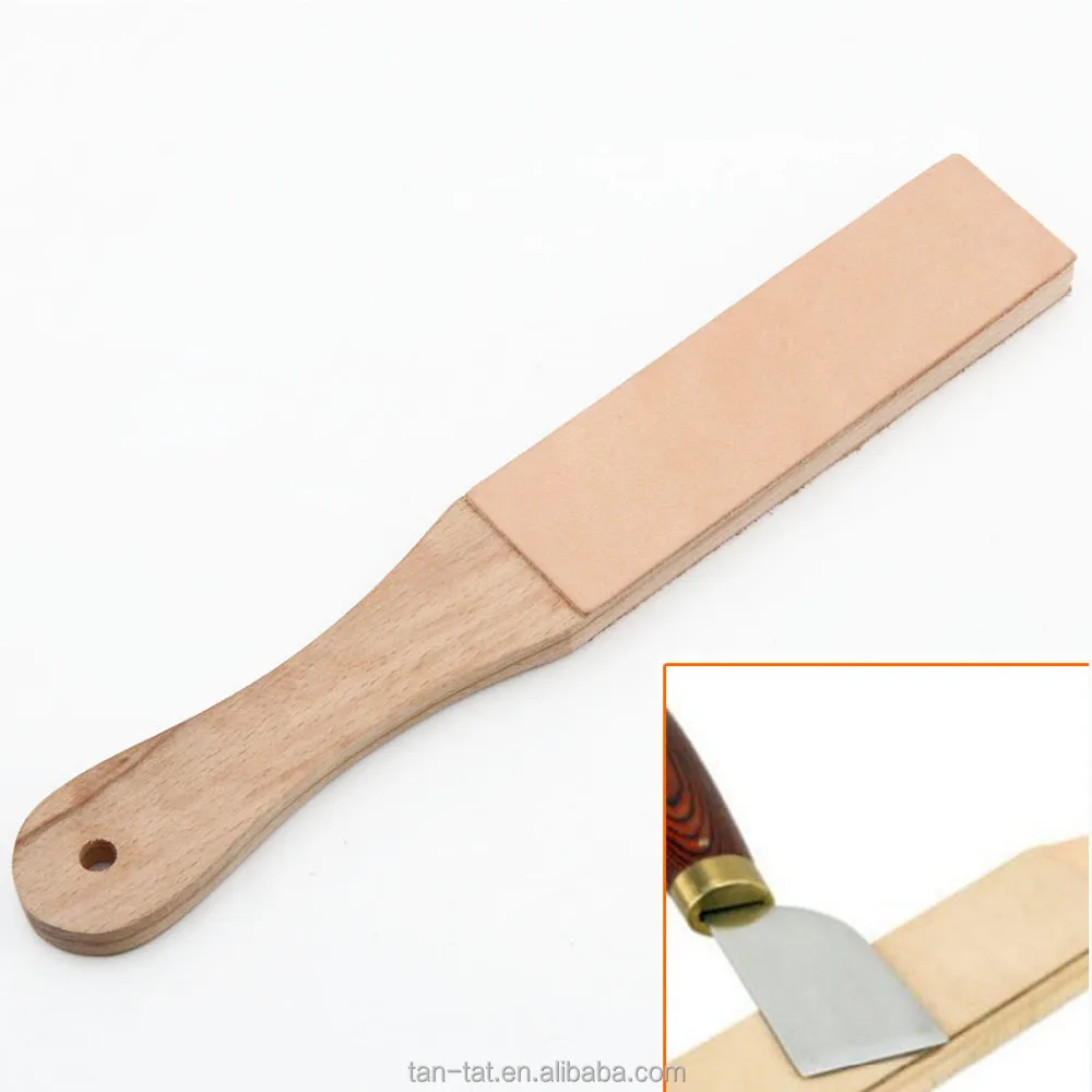 Genuine Leather Wood Razer Strop Barber Dual Sided Leather Strop