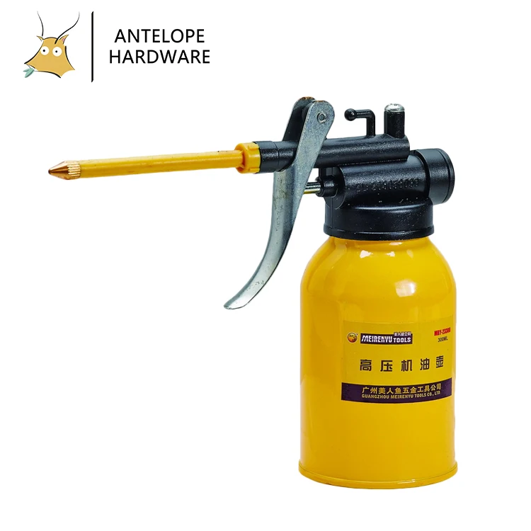 High Pressure Yellow Flexible Nozzle 300g Lubricating Oiler / Oil Can Spray Gun Pot Plastic Steel Pump Oiler