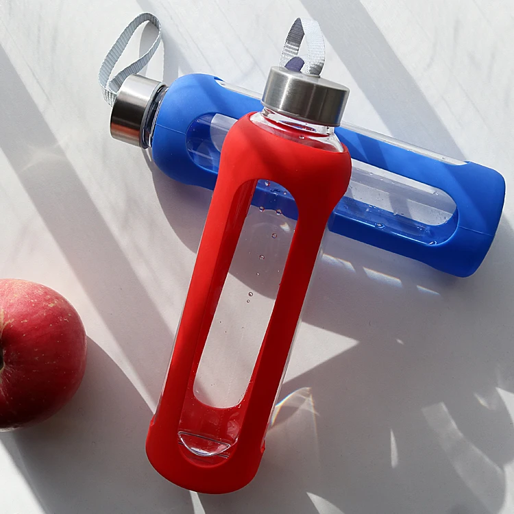 Custom Sport High Borosilicate Glass Water Bottle with Silicone Sleeve - Personalized and Durable