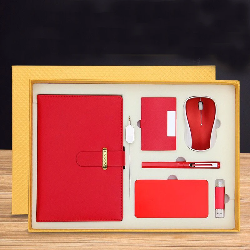 Business Corporate Gift Power bank with wireless mouse &business name card & pen & notebook &usb flash drive and pen gift sets