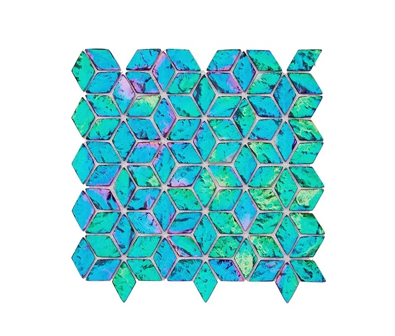 Living Room Wall Tile Rhombus Backsplash Iridescent Glass Mosaic