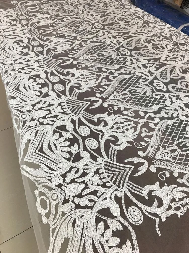 newest heavy embroidered matte sequined lace fabric all over embroidery designs bridal sequin lace dress fabric
