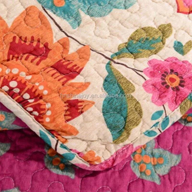 New style yellow flower counterpane Queen quilted polyester printed bedspread