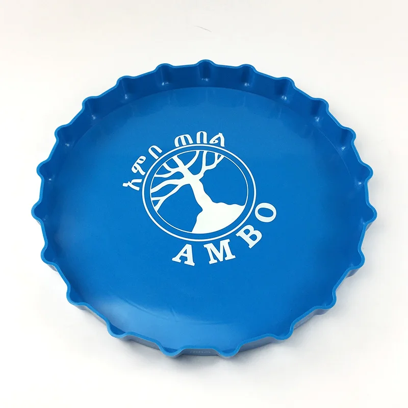 Promotion cheap beer bottle cap shape round plastic serving tray