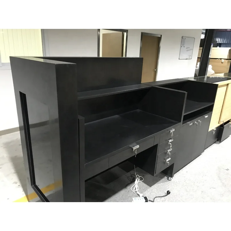 Hot Sale Supermarket Stores Wooden Style Counter Display Cases Reception Desk