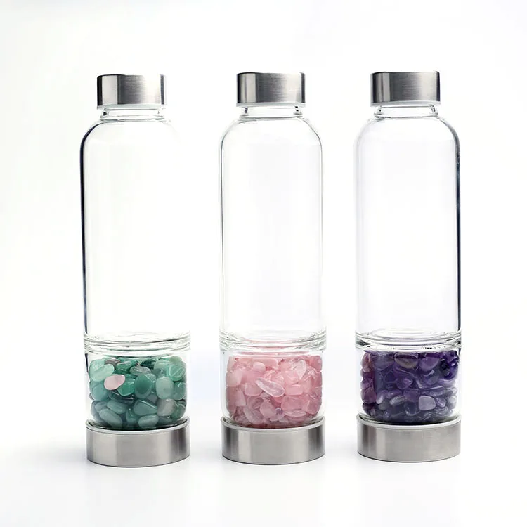Natural Crystal Gemstone Crystal Elixir Water Bottle With Crystal Inside