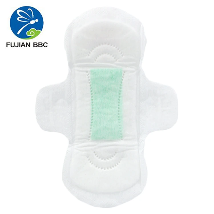 Hot sale feminine hygiene soft sanitary pad girl, 2 wing cotton disposable lady woman pad anion sanitary napkin with green core