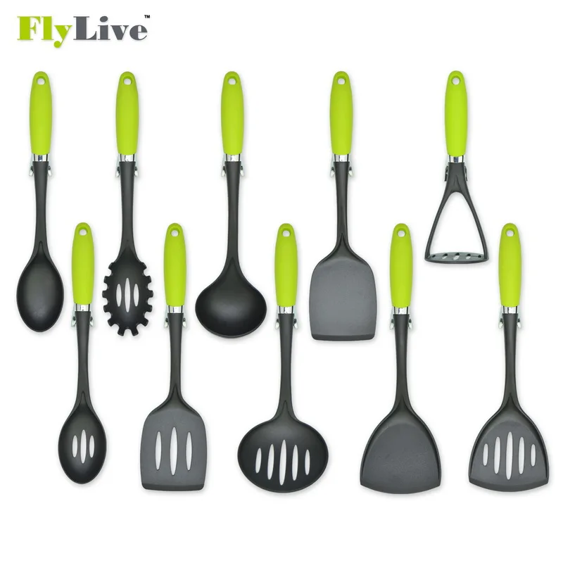 
Hot sale 9pcs Kitchen Tool Set Curve Crock Nonslip Ergonomic Handles Nonstick Cookware 