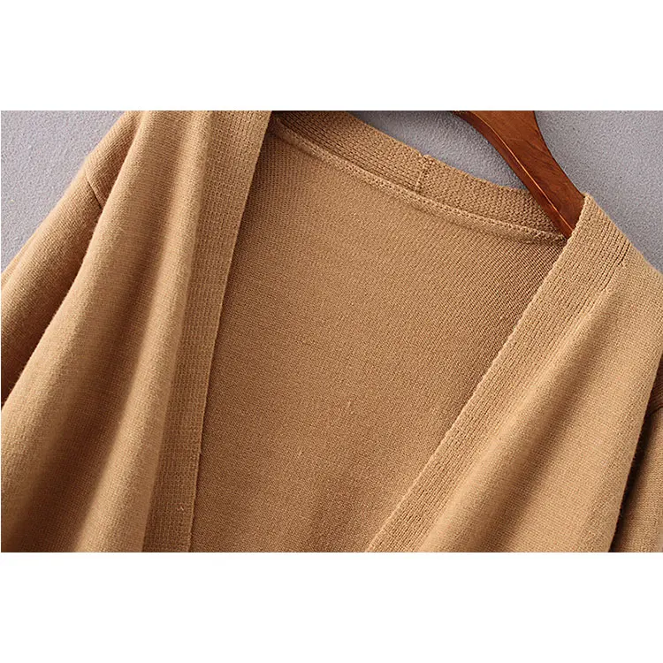 Solid color korea long cashmere cardigan sweaters knitted coat with pockets