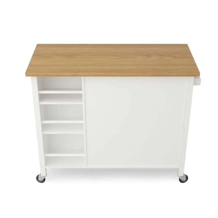 wood top kitchen food storage rack with wheels  multi functional kitchen trolley cabinet