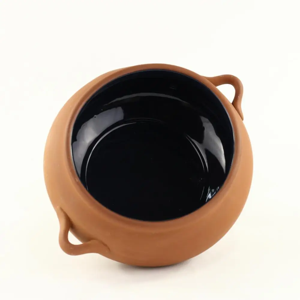 Inside Black blazed Terracotta food canister, Terracotta food pot with handle