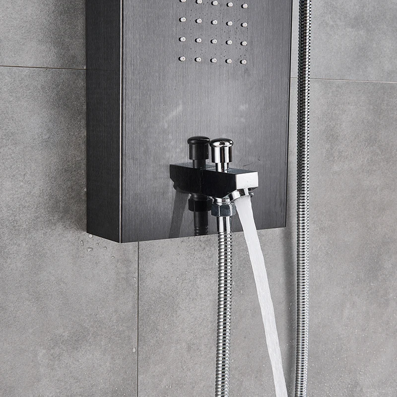 Black Bathroom Rain Shower Panel Brushed Nickel Shower Column Tub Hand Shower Wall Panels with Massage
