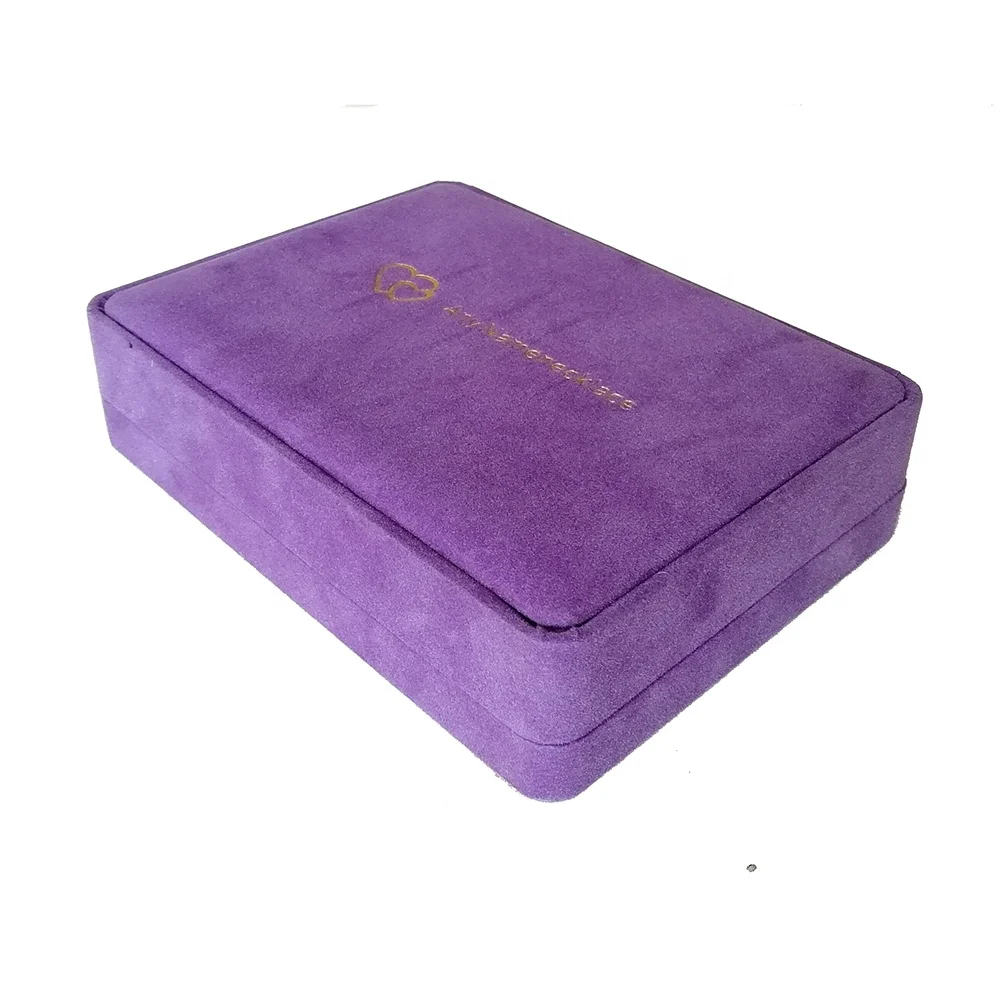 Purple velvet necklace handmade box with hot foil gold logo