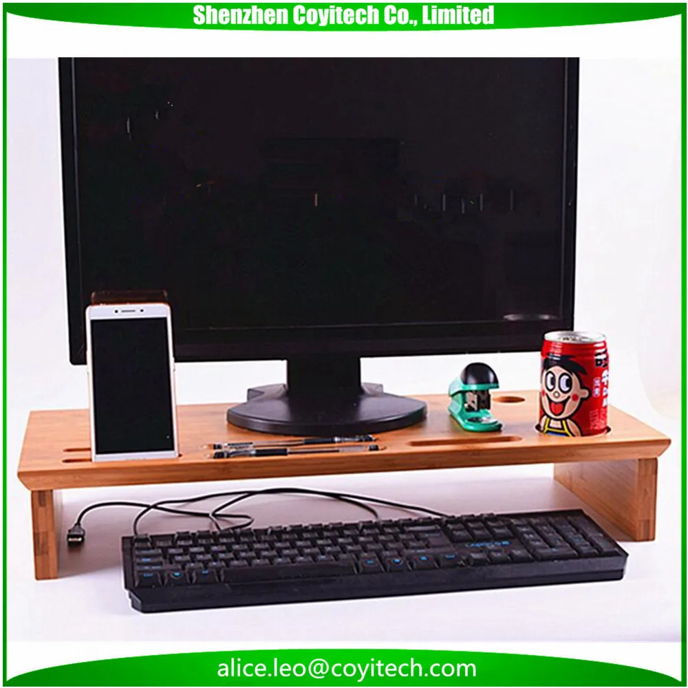 Universal Bamboo Desktop Monitor Heighten Stand Computer Dock Holder Laptop Rack Display Bracket for iMac MacBook Notebook