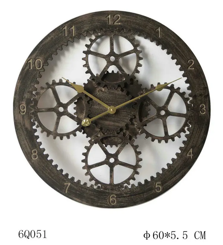 French style old 3D retro metal gear giant antique plastic wall clock for home decor