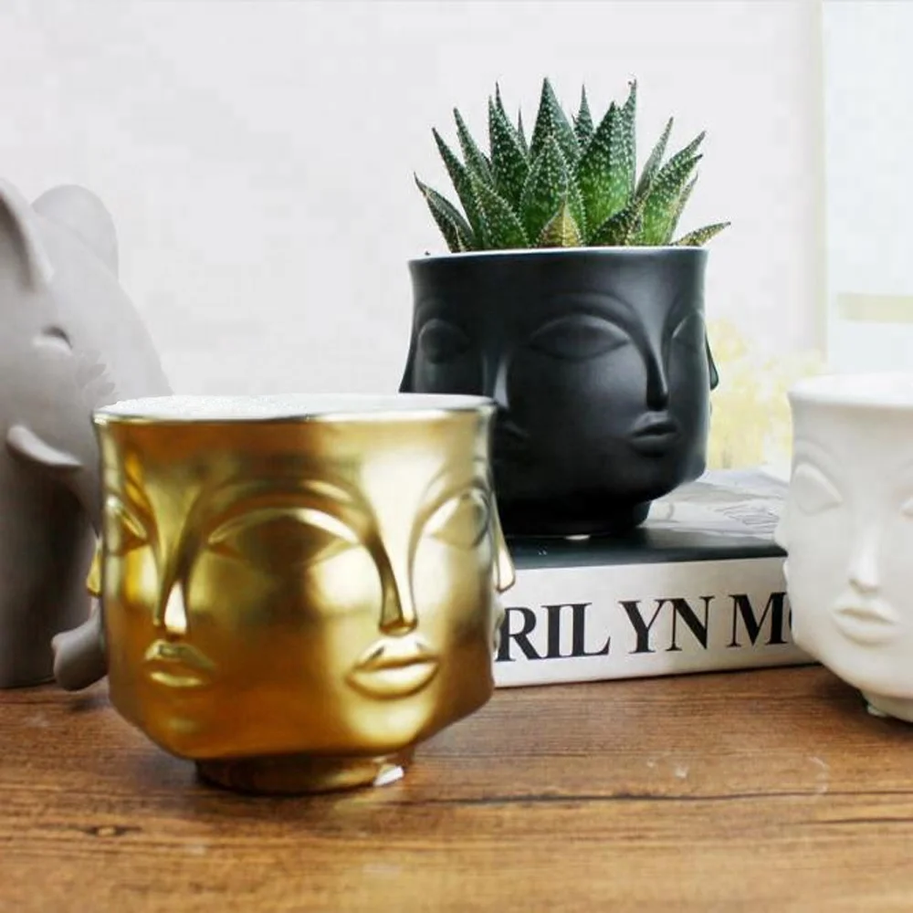 wholesale hot selling ceramic face planter or ceramic pots for plants head pot