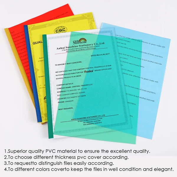 
Hot Sale A4 Transparent PVC Binding Cover 