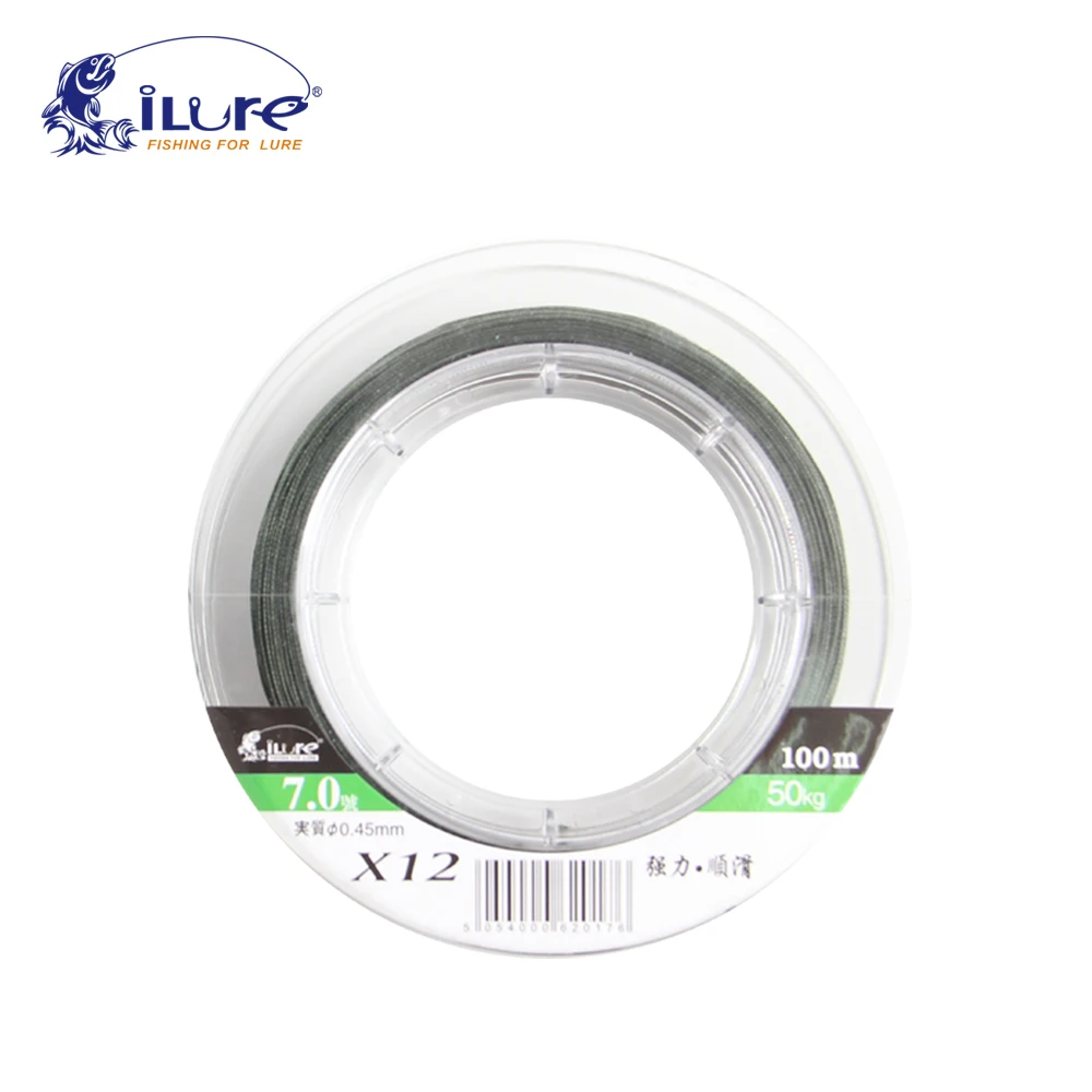 Ilure 12 Braid Fishing Line weave PE 100m spool Green And Rainbow 10m per color Braided Wire