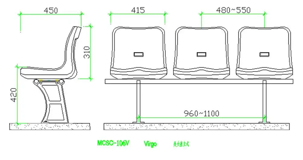 Virgo sport events stadium seats, plastic stadium chairs for football soccer