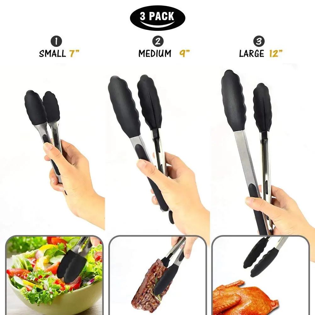 Baking tools silicone tongs, BBQ silicone food tongs, food grade silicone kitchen tongs