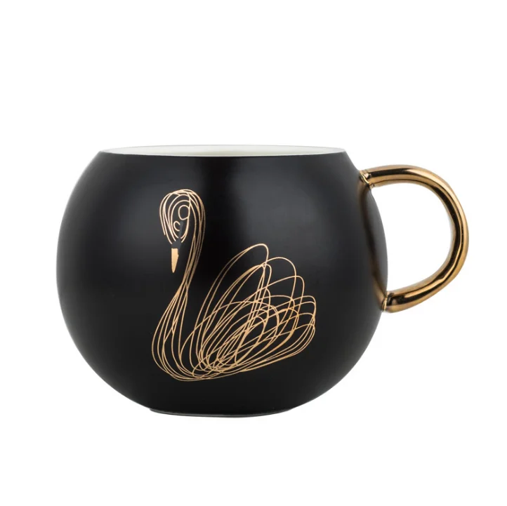 Creative Office Gift Mug Rose Gold Swan Paunch Ceramic Cup