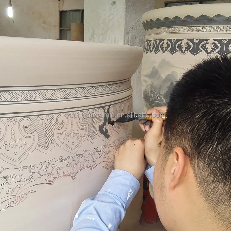 Luxury large jingdezhen hand painted blue and white ceramic pot planters