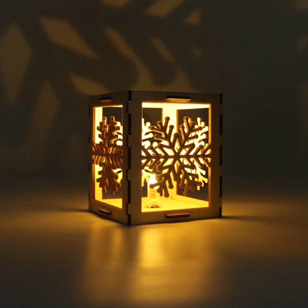 Laser cut Christmas Tree Wooden Box with Light LED Lantern