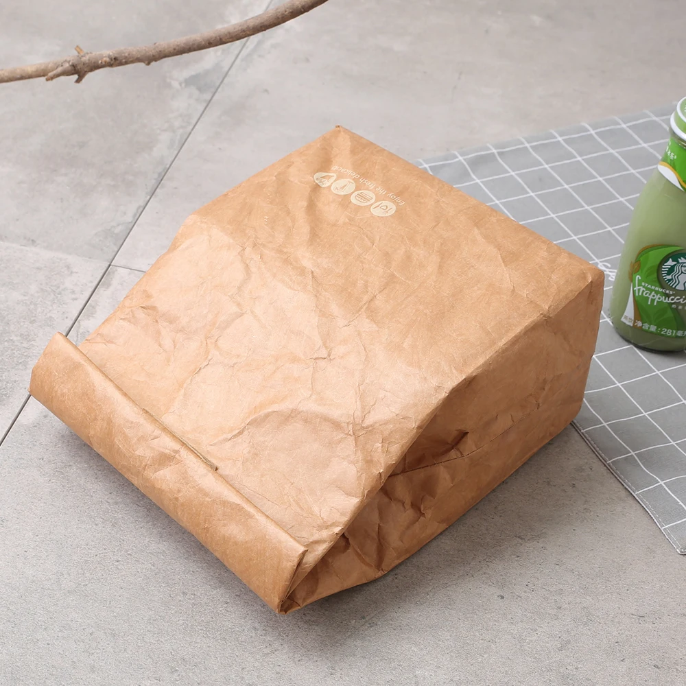 Brown dupont kraft paper waterproof portable thermal insulation lunch bag for picnic